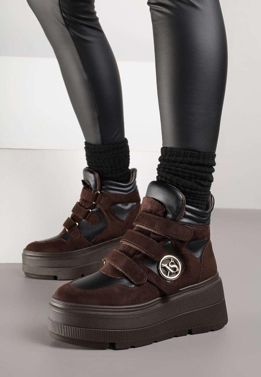 Brązowe Botki Sneakersy Vices na Platformie w Stylu Y2K Gelira