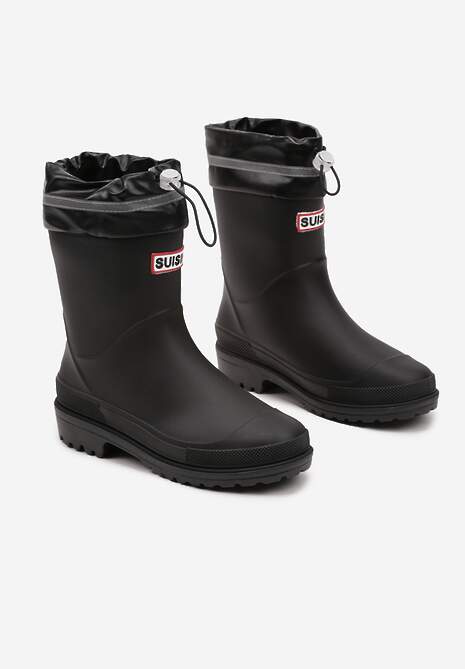 Czarne Kalosze ze Ściąganą Cholewką i Napisem Fenarale