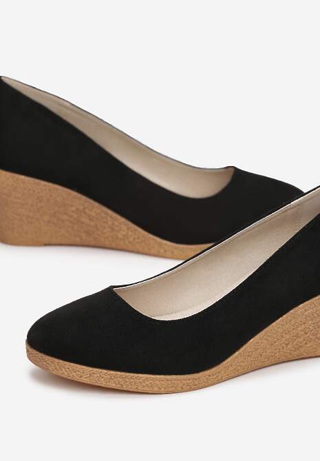 Czarne Czółenka Vices na Plecionym Koturnie ze Skórzaną Wkładką Ebersa