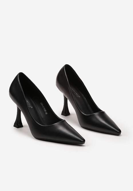 Czarne Geometryczne Szpilki ze Szpiczastym Noskiem Uzina