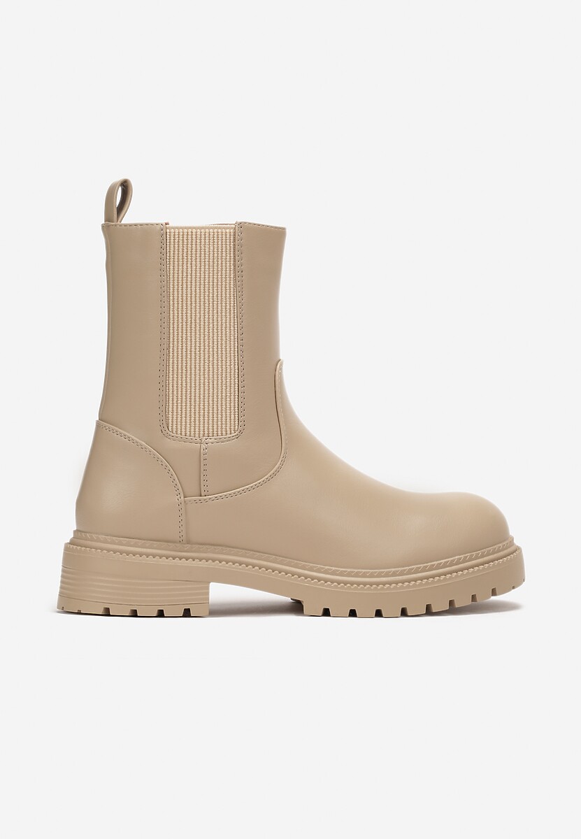 Beżowe Botki w Stylu Workerów na Grubej Podeszwie Avronia