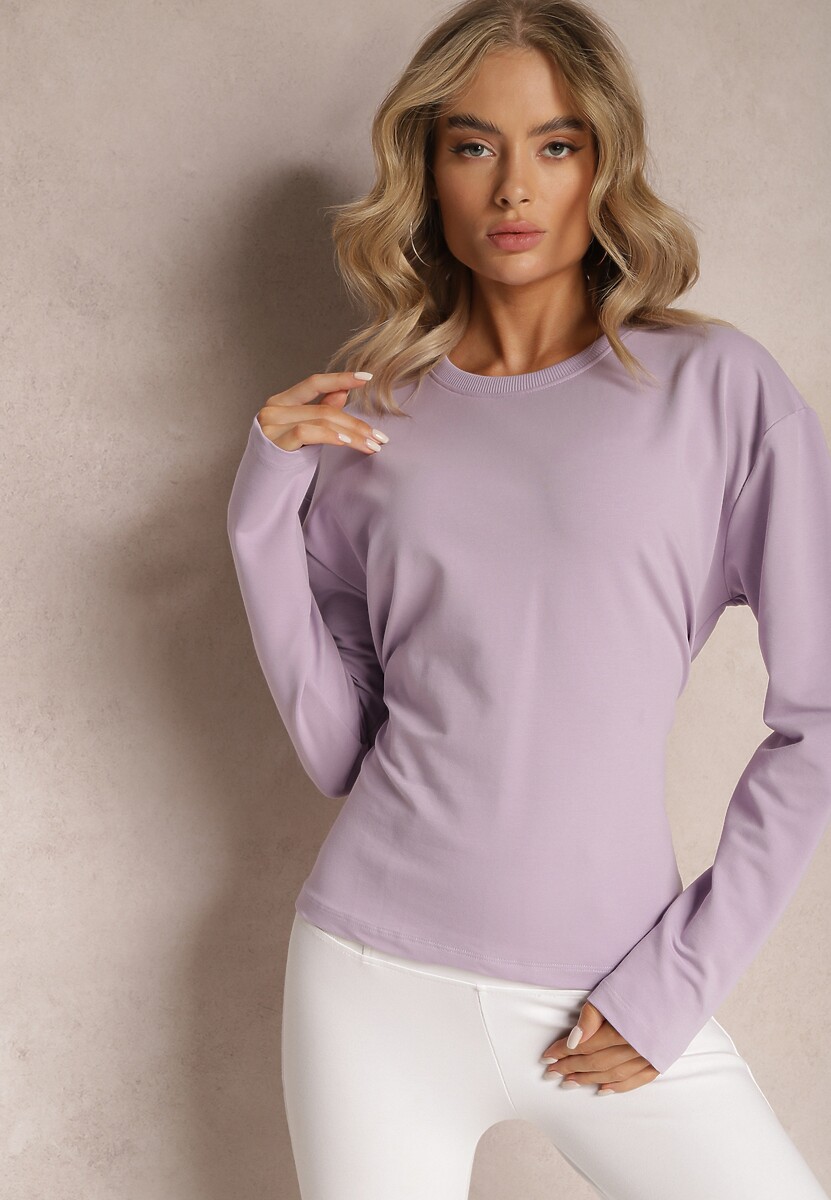 Jasnofioletowa Bawełniana Bluza z Ozdobnym Wiązaniem Fanarita