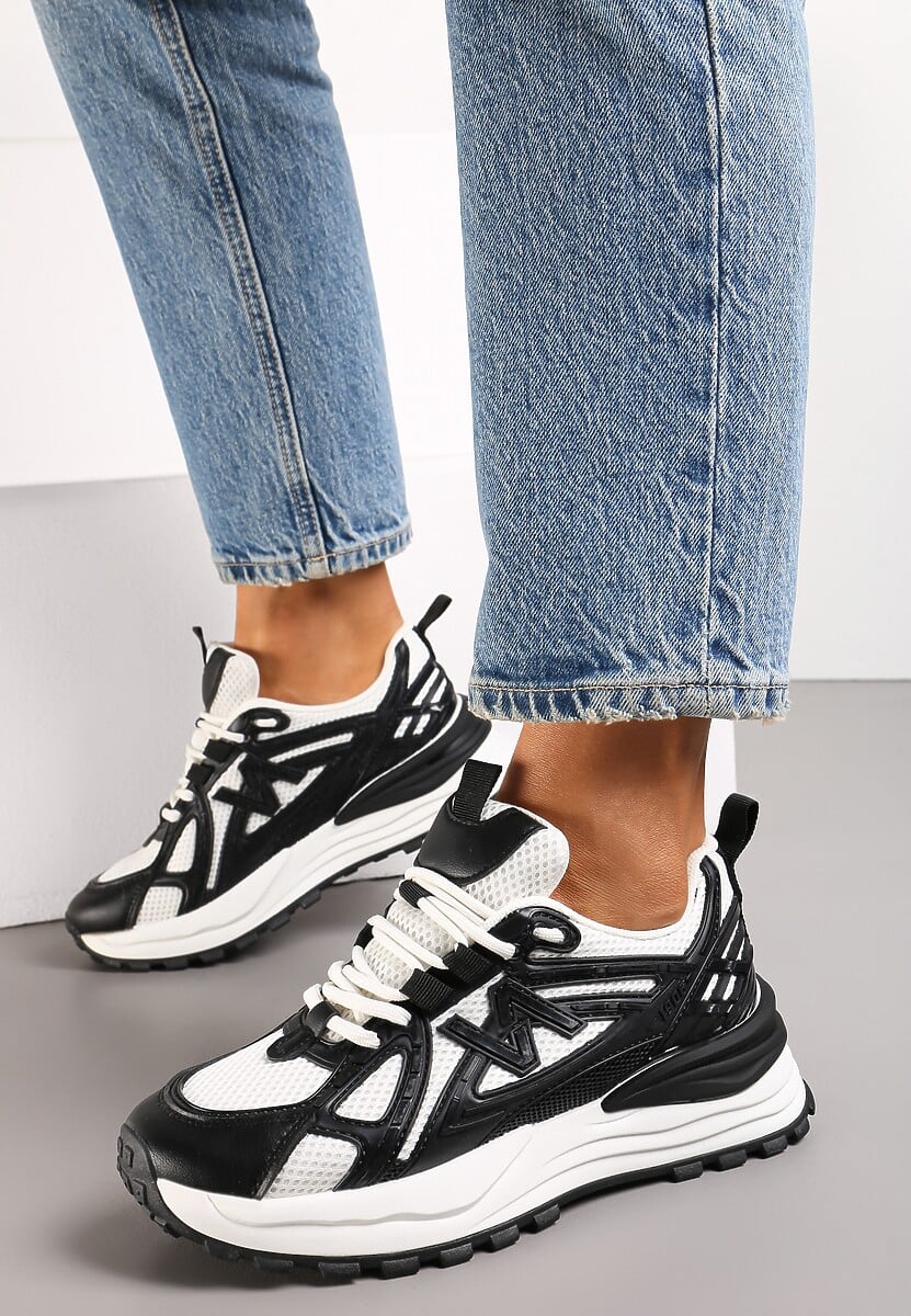 Czarne Sneakersy na Platformie z Wstawkami z Siateczki Epionna