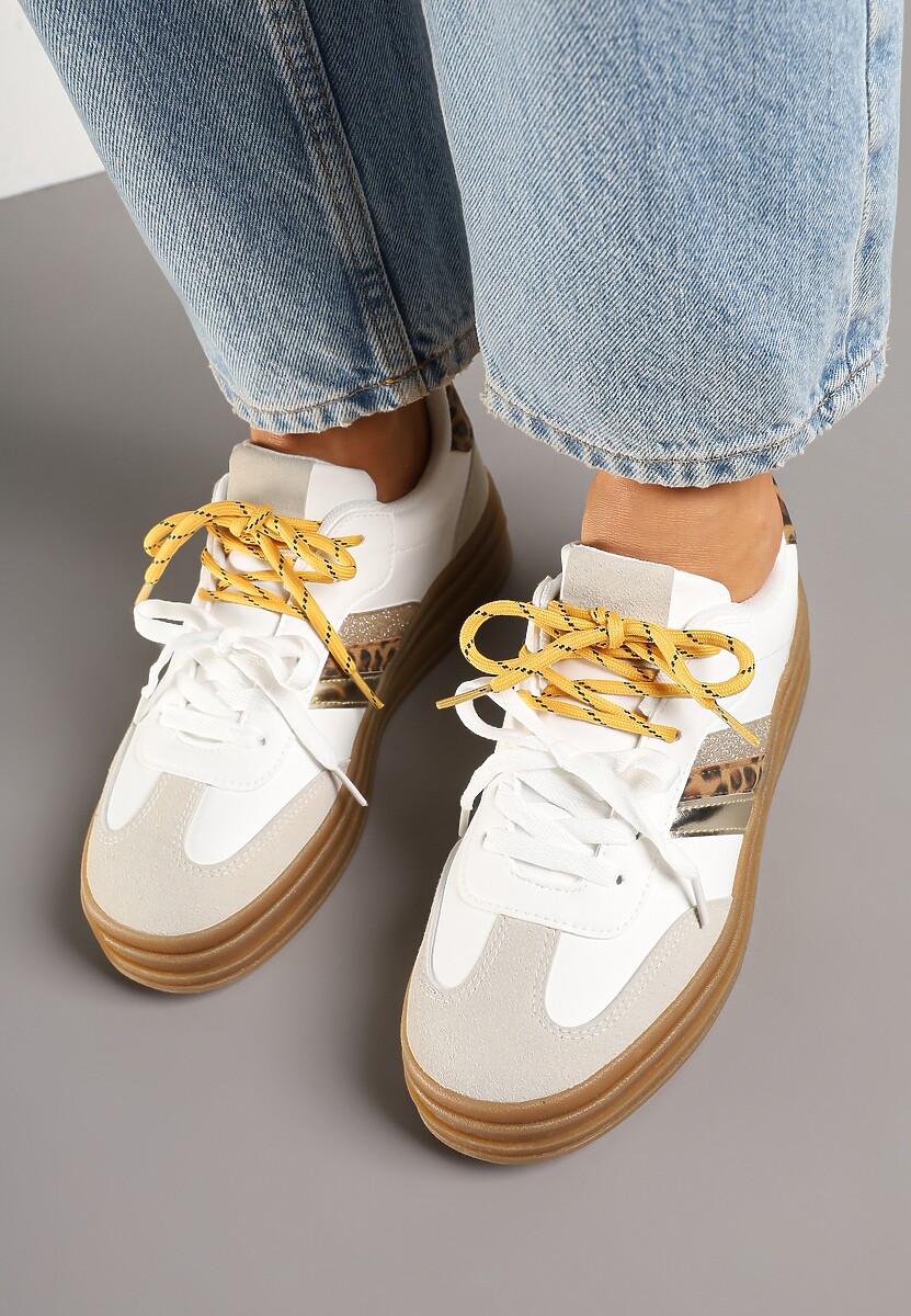 Biało-Brązowe Sneakersy Klasyczne Tenisówki Wyposażone w Dodatkowe Sznurówki Nasalle