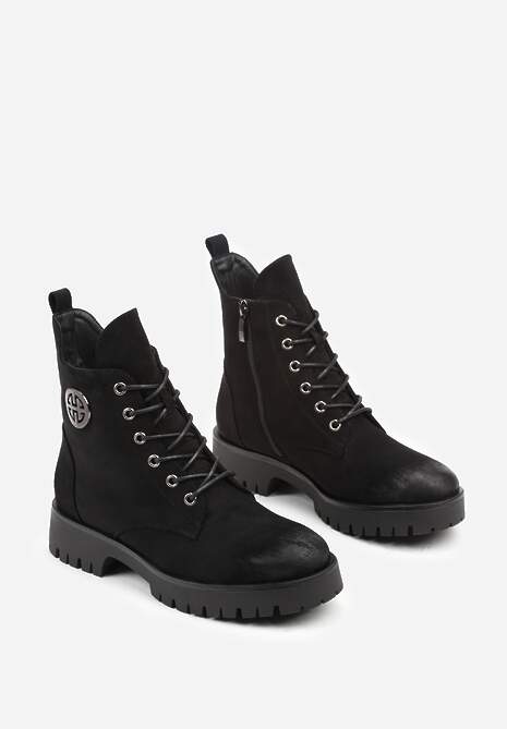 Czarne Botki Potocki Workery z Geometryczną Ozdobą Firiselle