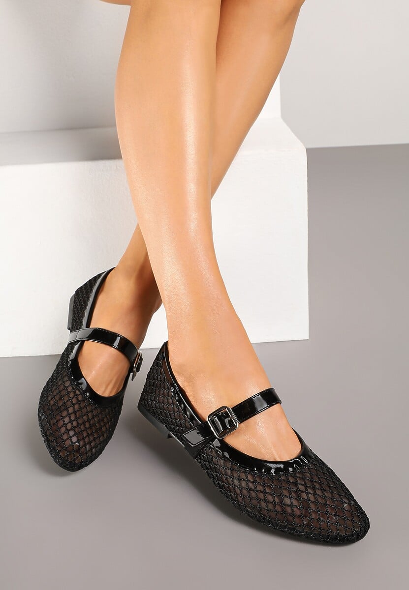 Beżowe Siateczkowe Balerinki w Stylu Mary Jane Annivira