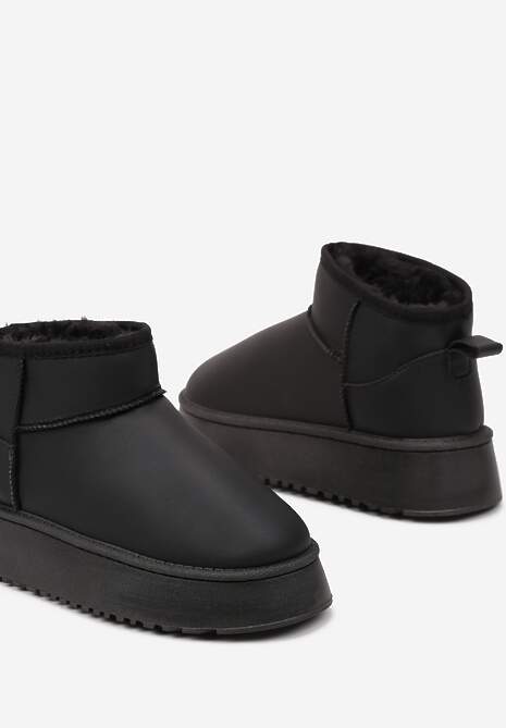 Czarne Wsuwane Gładkie Śniegowce Casualowe na Grubej Podeszwie Tinaretia