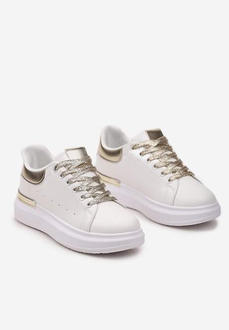 Biało-Złote Sneakersy z Brokatowymi Sznurowadłami i Metaliczną Wstawką na Platformie Vuriama
