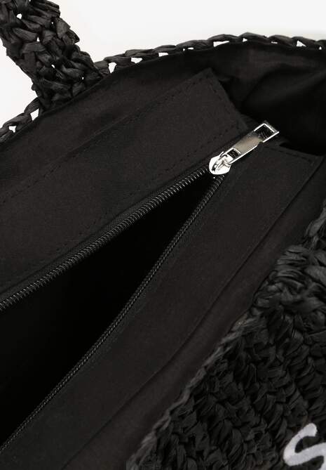 Czarna Duża Torebka z Plecionki Ozdobiona Napisem Degelia