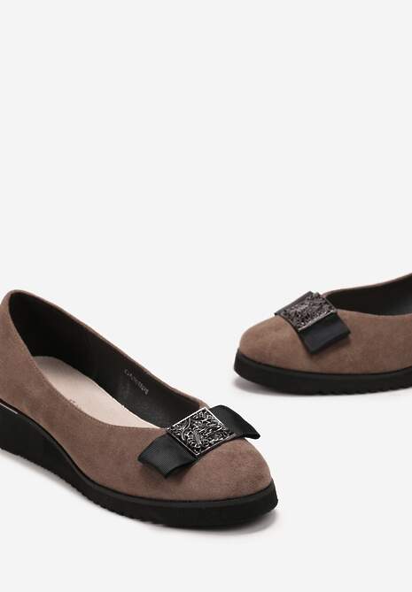 Beżowe Półbuty z Kokardką i Wkładką ze Skóry Naturalnej Aviaba