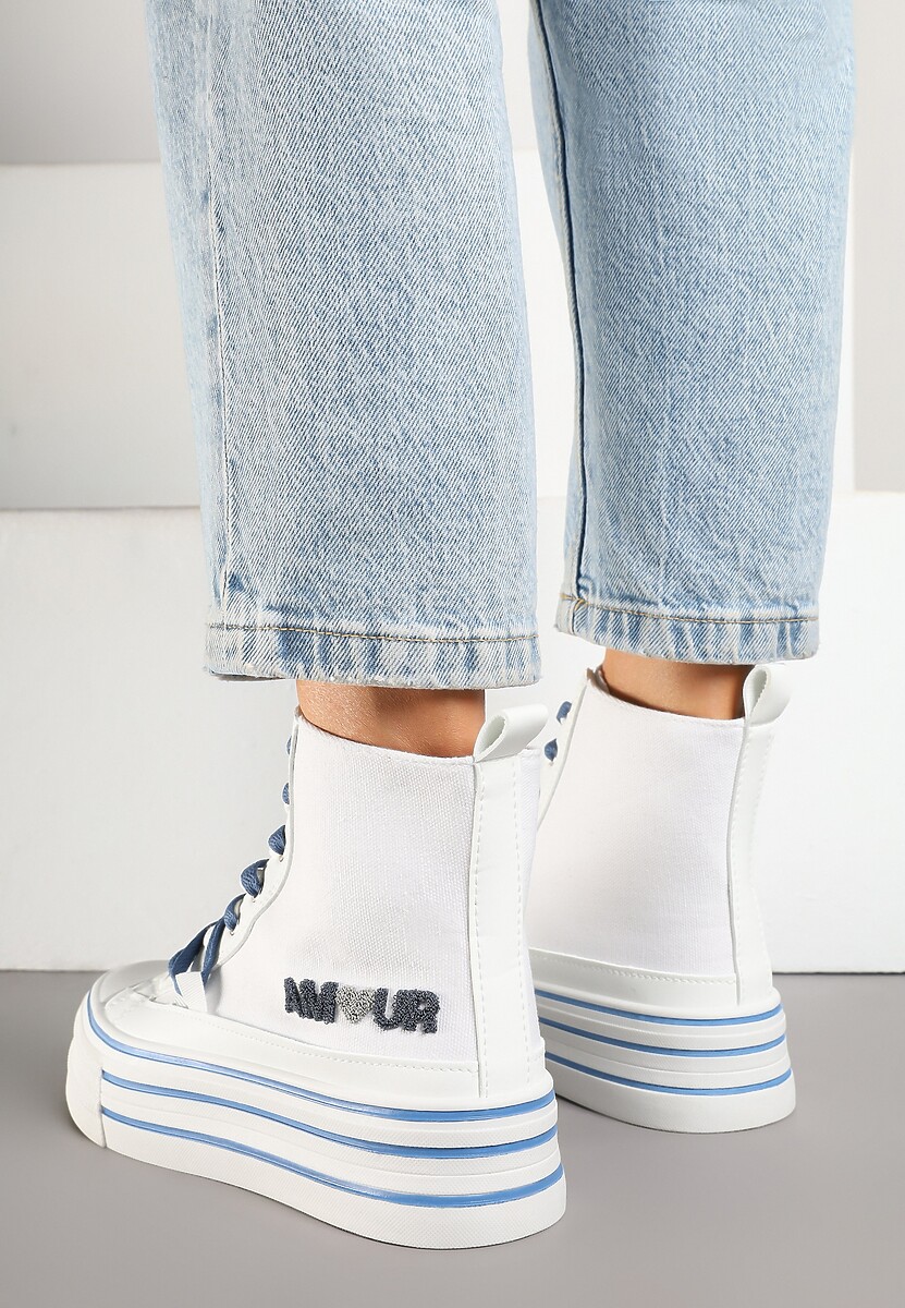 Białe Trampki z Cholewką za Kostkę i Kontrastowym Sznurowaniem Rivloti