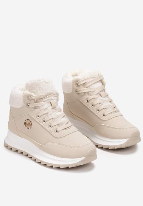 Beżowe Zimowe Sneakersy ze Sztucznym Futerkiem Turelia