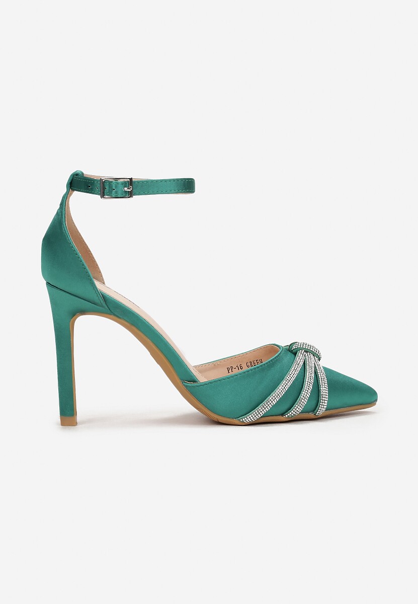 Zielone Sandały z Cyrkoniami na Szpilce Bersaba