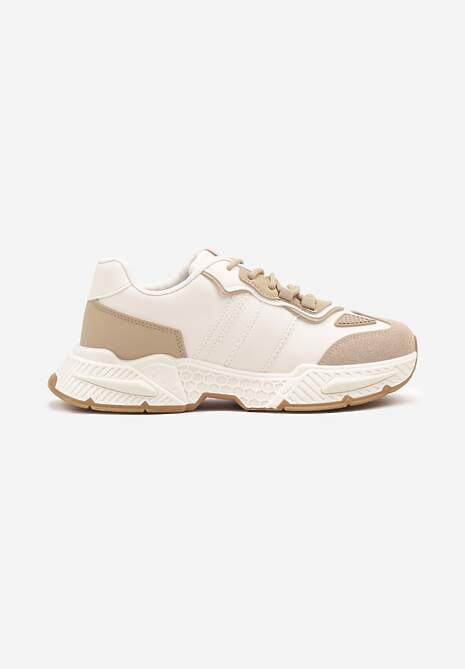 Ciemnobeżowe Sneakersy w Streetwearowym Stylu z Ozdobnymi Przeszyciami Isallena