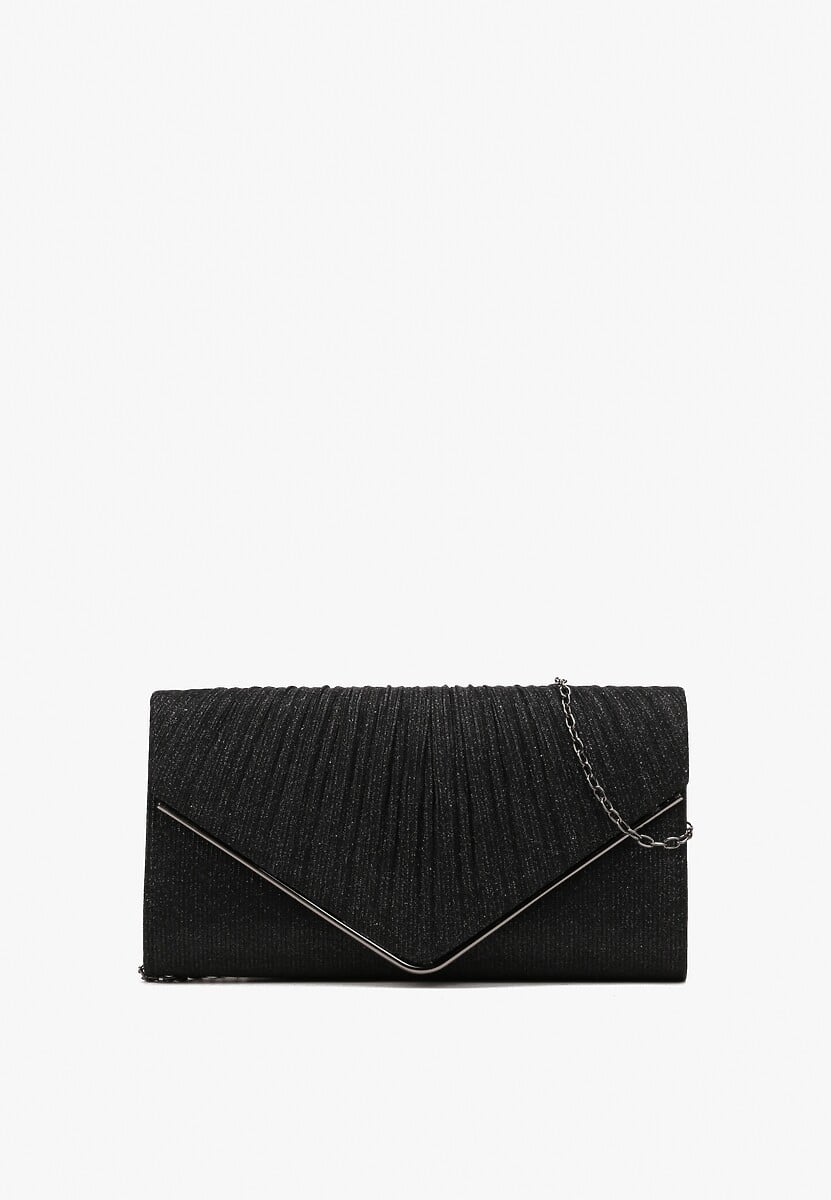 Czarna Torebka Kopertówka z Połyskiem Ozdobnie Marszczona Arutha