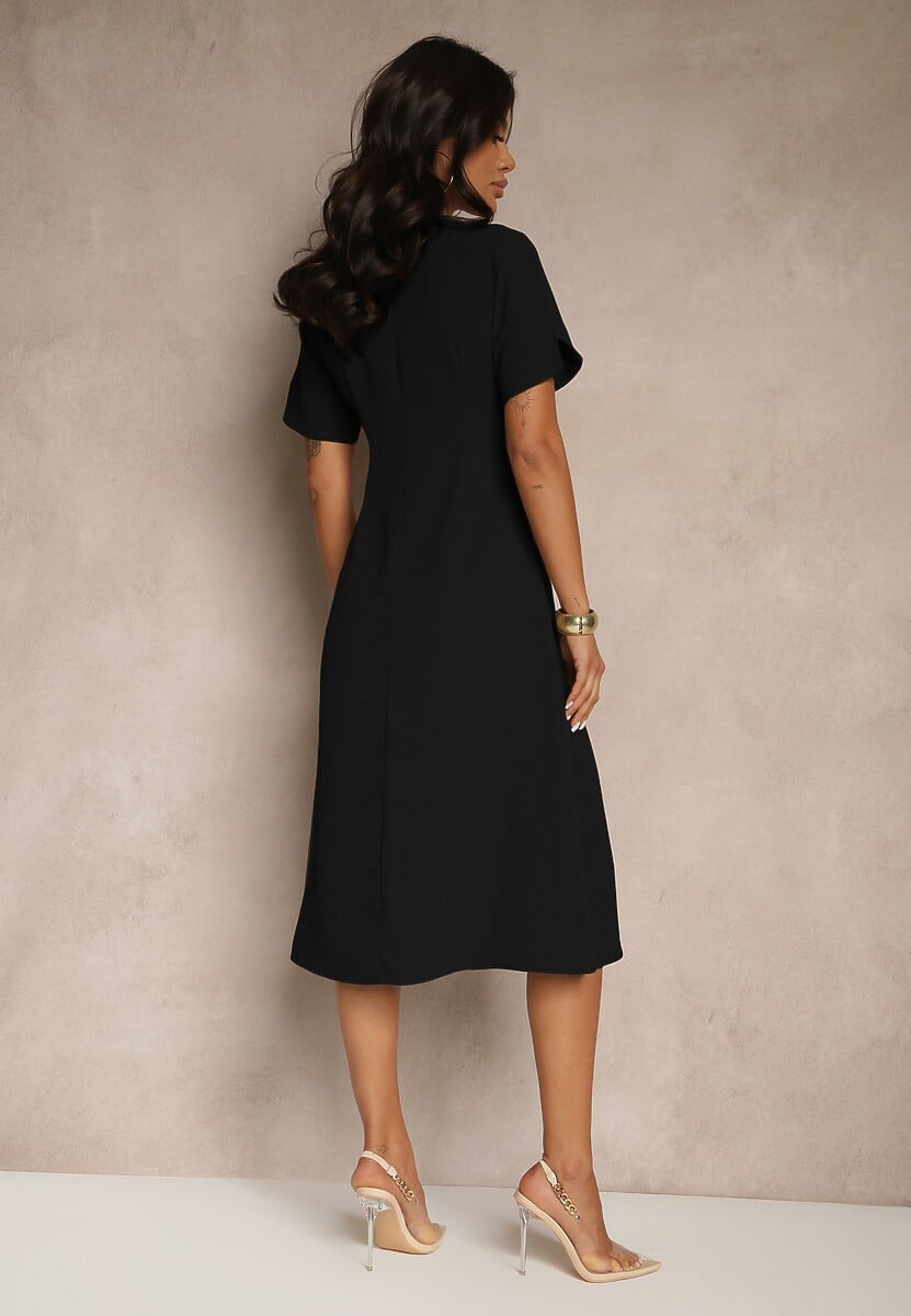 Czarna Rozkloszowana Sukienka Vices Zdobiona Wiązaniem Folarenne