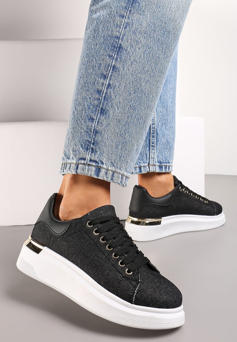 Czarne Sneakersy na Grubej Podeszwie Mivana