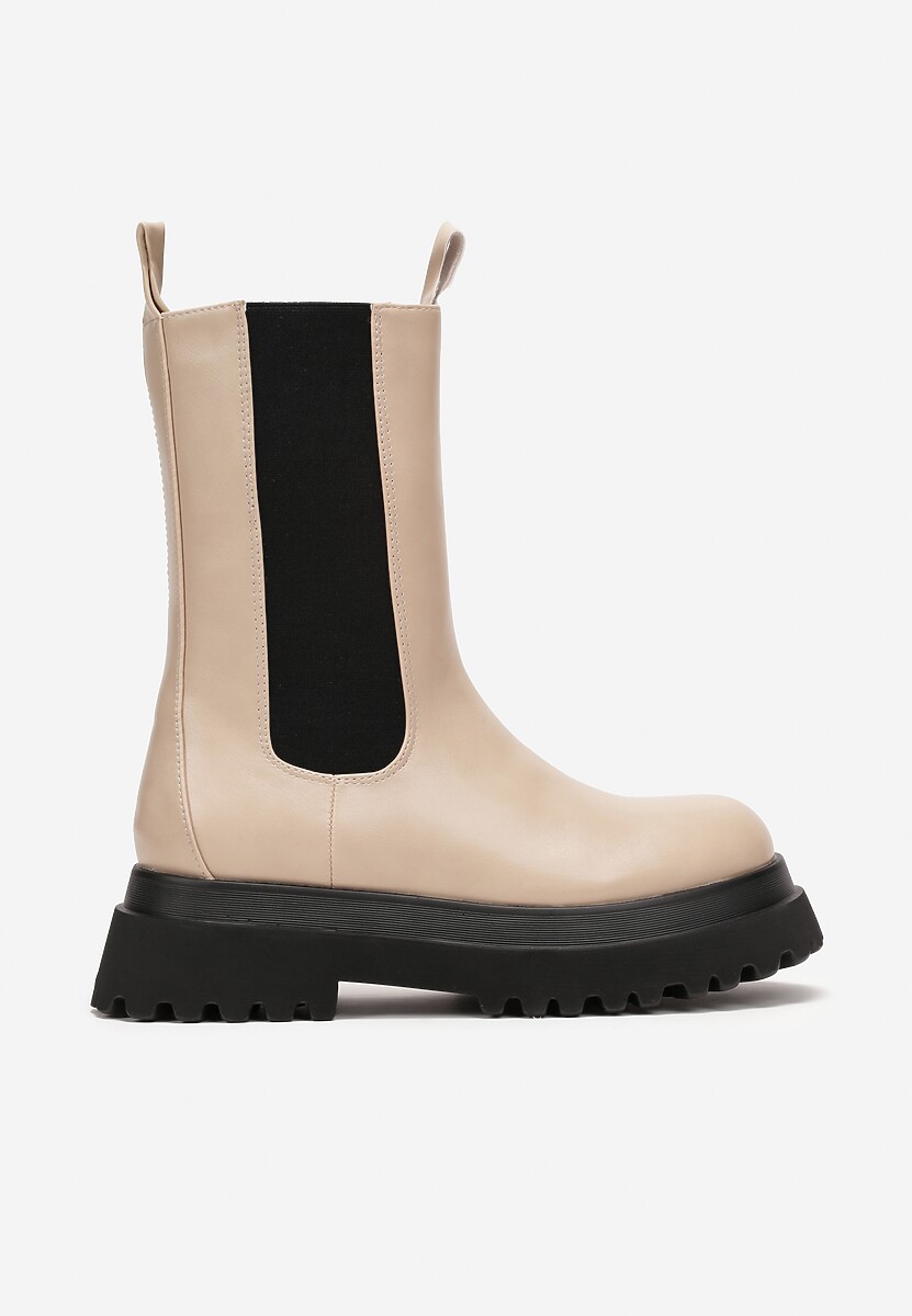 Beżowe Botki Sztyblety na Grubej Podeszwie Amelle