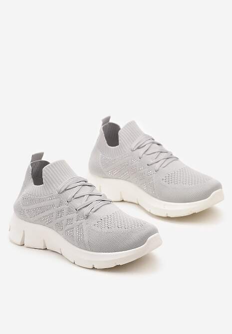 Szare Buty Sportowe z Elastyczną Wsuwaną Cholewką i Wkładką ze Skóry Naturalnej Rantia