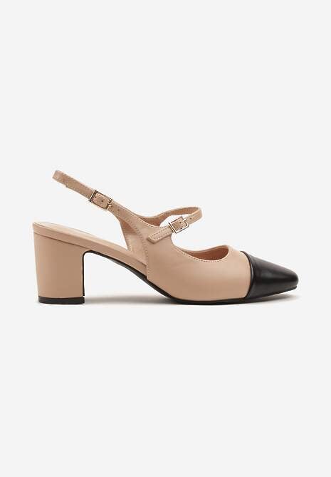 Beżowe Sandały na Słupku Slingback Ozdobione Paskiem Divolia