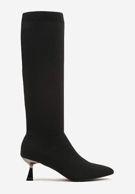 Czarne Kozaki Vices na Kaczuszce Ozdobione Skarpetową Cholewką Asonelle