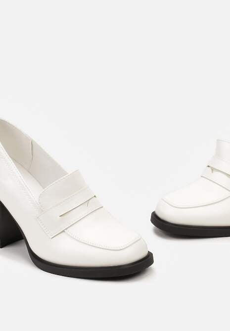 Białe Półbuty na Słupku z Kwadratowym Noskiem Teiga