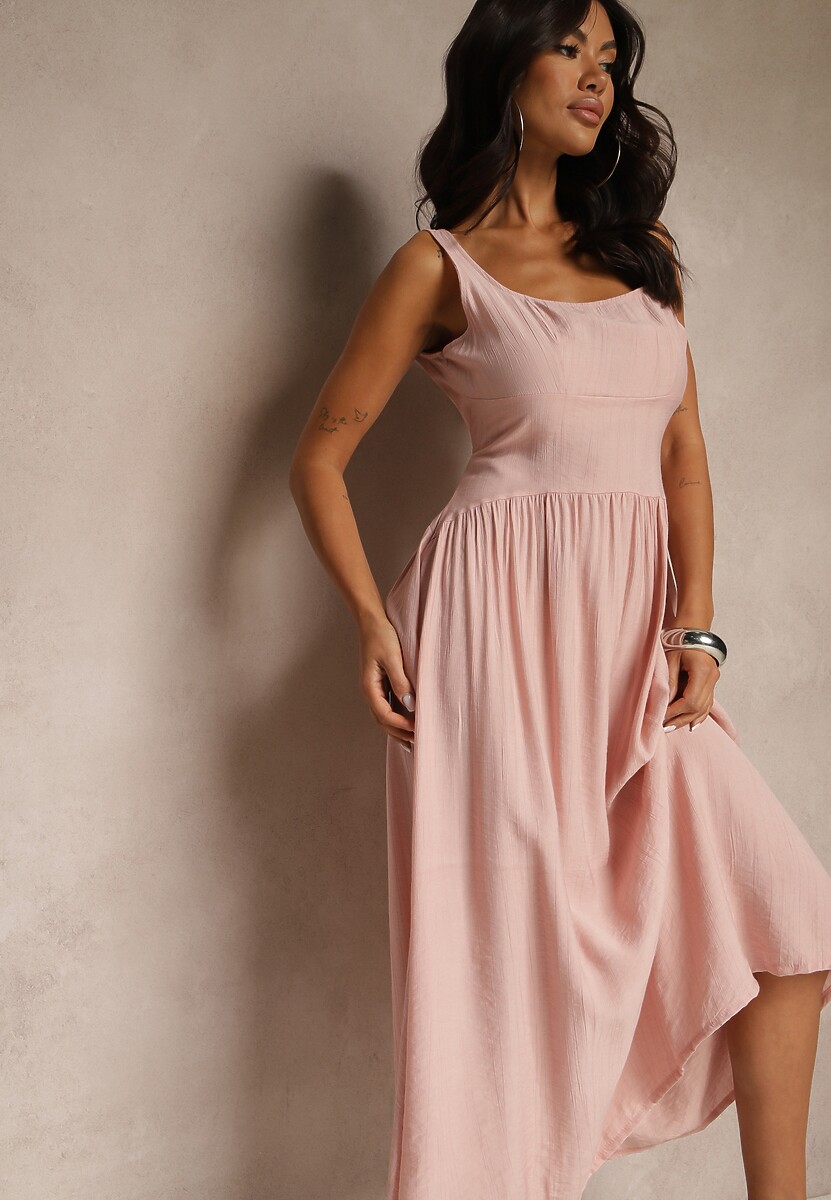 Różowa Rozkloszowana Sukienka z Wiskozy Milunisa