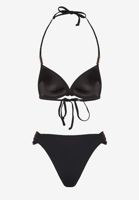 Czarne Bikini Wiązany Biustonosz Push Up i Majtki Typu Figi Mirisenia