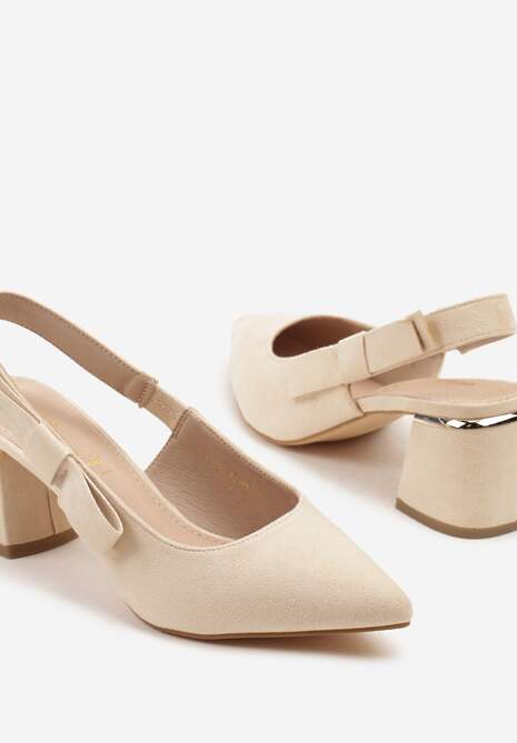 Beżowe Sandały na Słupku Vices Slingback ze Skórzaną Wkładką Vevoline