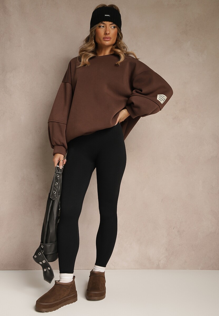 Czarne Legginsy High Waist z Prążkowanego Materiału z Wiskozą Tevandra