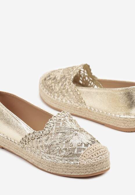 Złote Espadryle z Ozdobną Plecionką i Ażurową Cholewką Rivwia