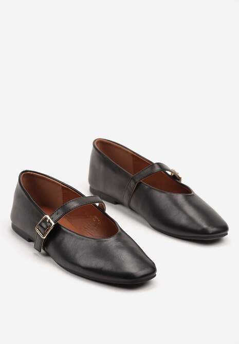 Czarne Balerinki w Stylu Mary Jane z Klamerką Leniffia