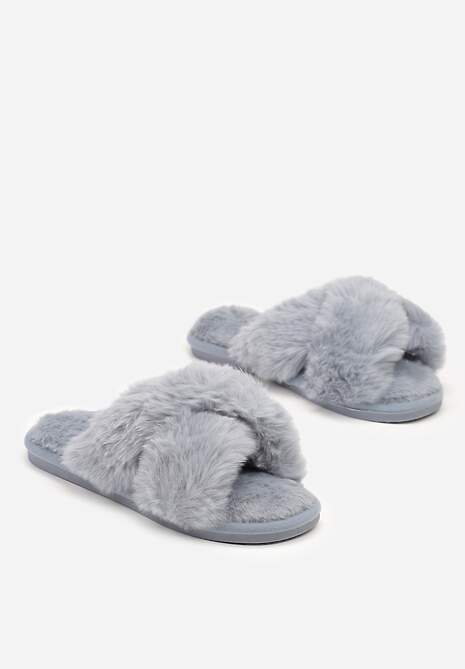 Szare Kapcie Vices z Futerka ze Skrzyżowanymi Paskami Selanthra
