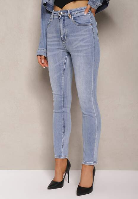 Jasnoniebieskie Jeansy High Waist o Dopasowanym Fasonie Skinny Langrea