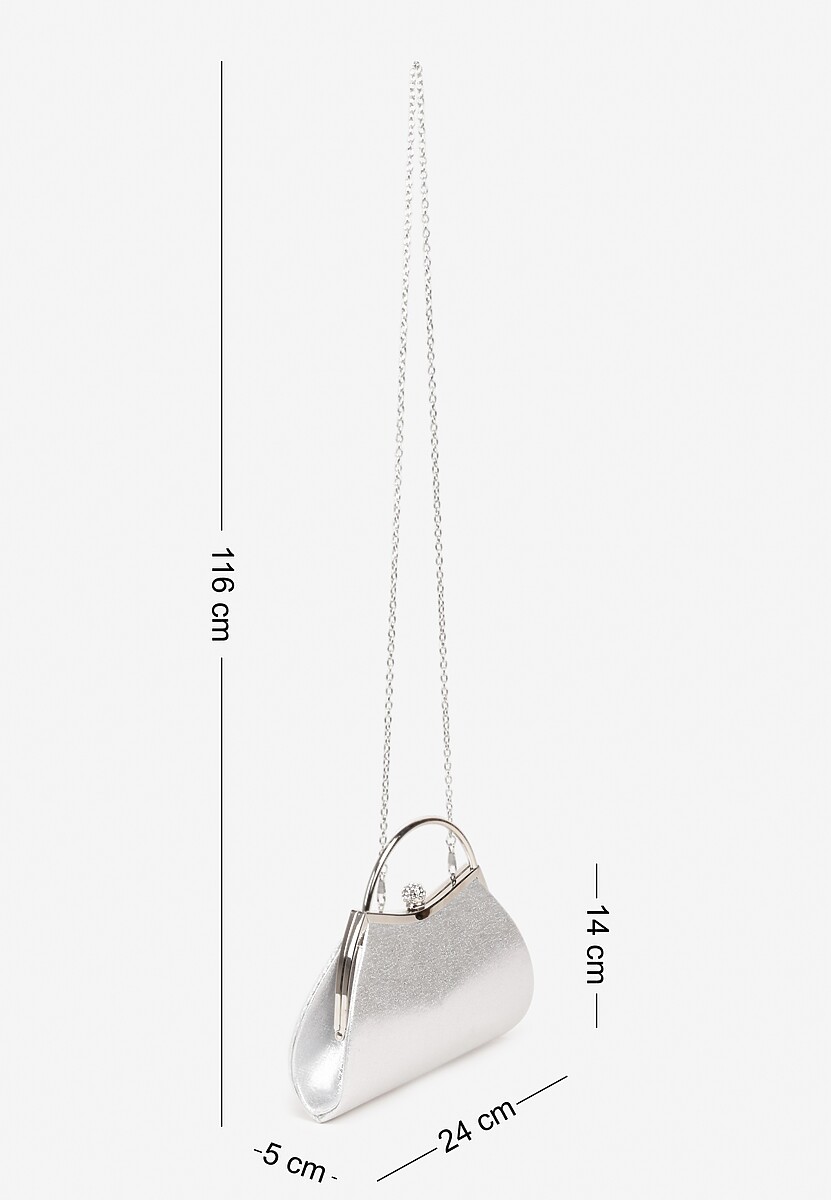Srebrna Wieczorowa Torebka Vices o Trapezowym Kształcie z Rączką i Łańcuszkiem Accone