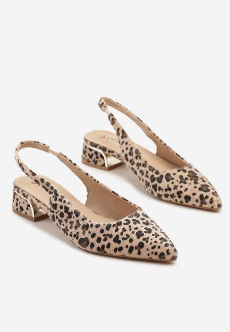 Panterkowe Sandały Typu Slingback ze Skórzaną Wkładką i Metaliczną Wstawką Wevessa