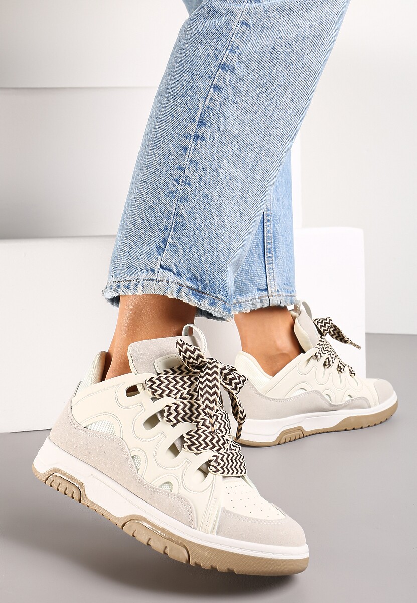 Beżowe Sneakersy z Szerokimi Sznurówkami Nolita