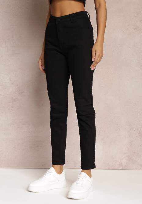 Czarne Gładkie Spodnie o Kroju Slim Madysen