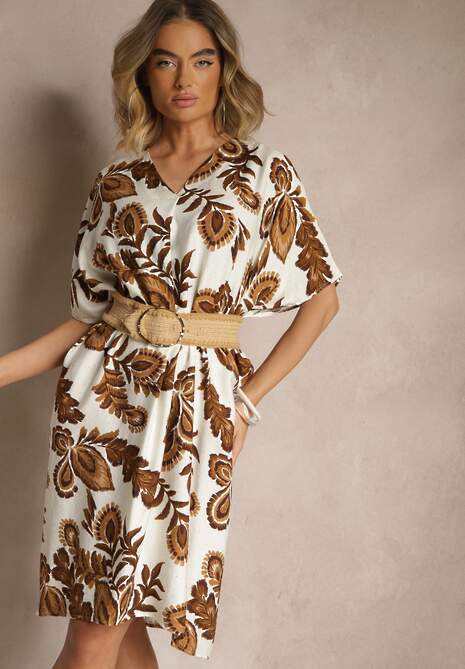 Brązowa Sukienka z Wiskozą Lnem i Cyrkoniami Sadevore