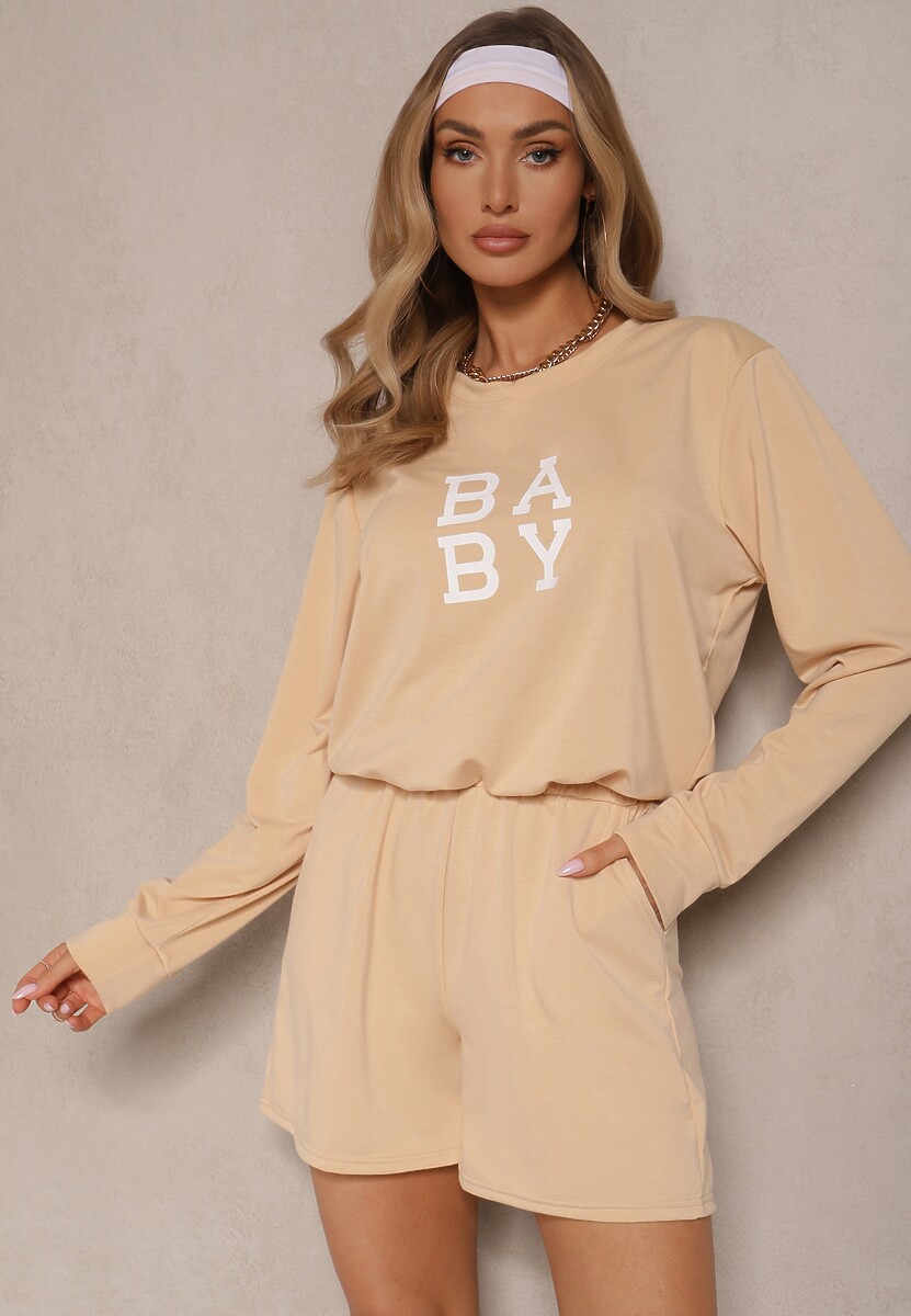 Czarny Komplet Dresowy 2-Częściowy Bluza Krótsza i Luźne Spodenki Szorty Frania