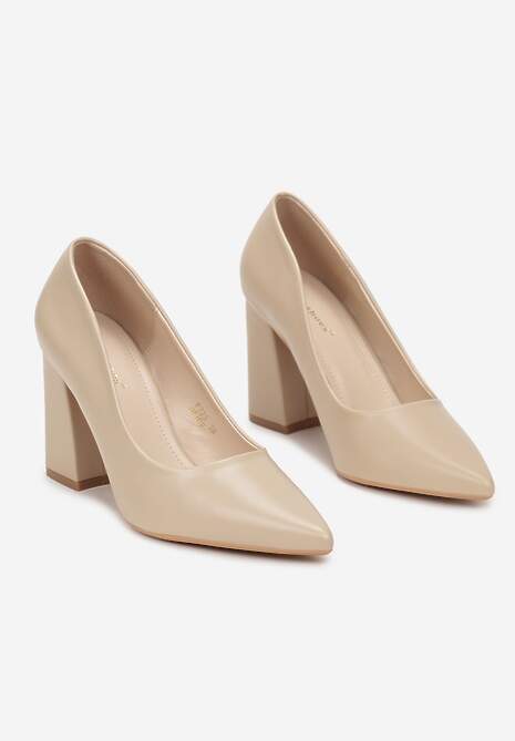 Beżowe Czółenka na Słupku ze Szpiczastym Noskiem Avemene