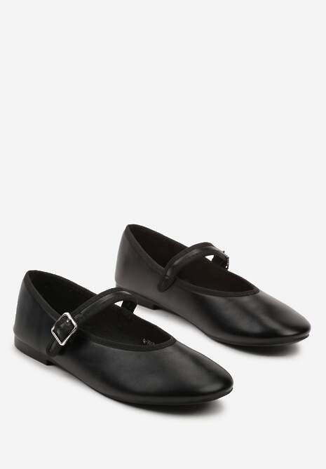 Czarne Balerinki Vices z Ozdobnym Paskiem z Klamerką i Okrągłym Noskiem Cesista