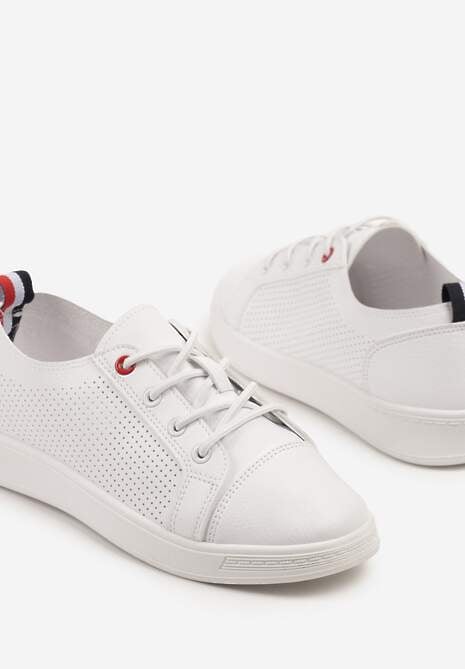 Białe Tenisówki z Ozdobną Perforacją przy Cholewce Tanariela