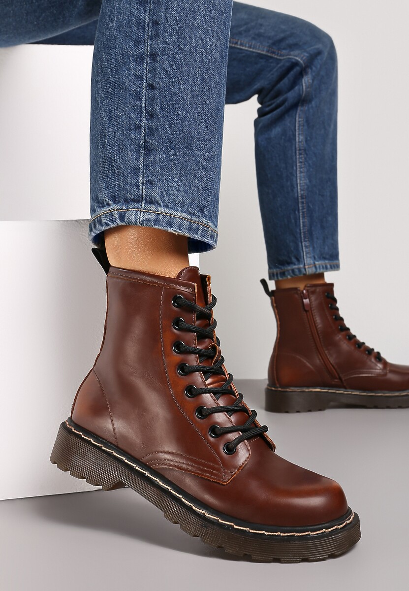 Czerwone Botki Workery na Grubej Podeszwie Inroca