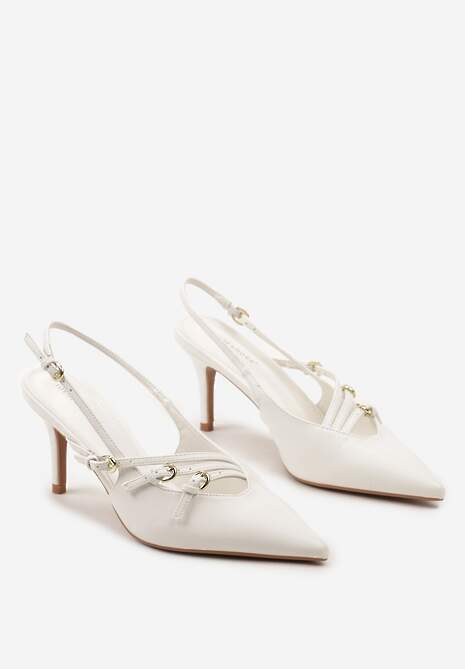 Białe Sandały na Cienkiej Szpilce z Imitacji Skóry z Regulowanymi Paskami Vianara