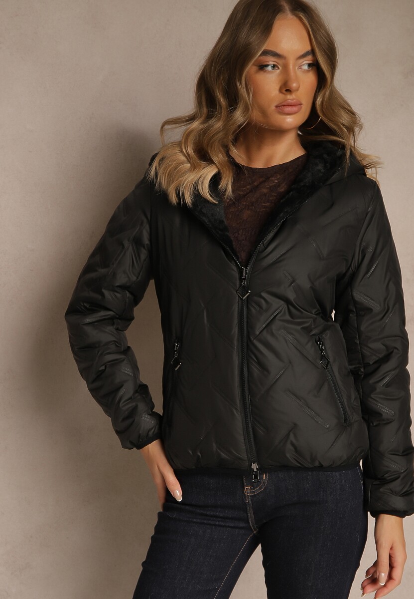 Złoto-Różowa Dwustronna Kurtka z Pikowanymi Przeszyciami i Kapturem Tianessa