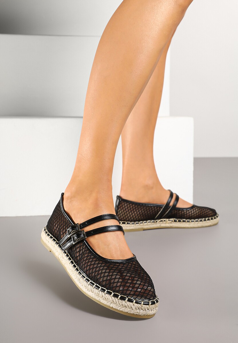 Beżowe Siateczkowe Espadryle Ozdobione Paskami i Plecionką Tullexia