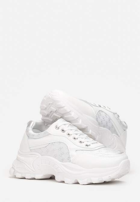 Białe Sneakersy z Metaliczną Nitką na Grubej Podeszwie Melimeda