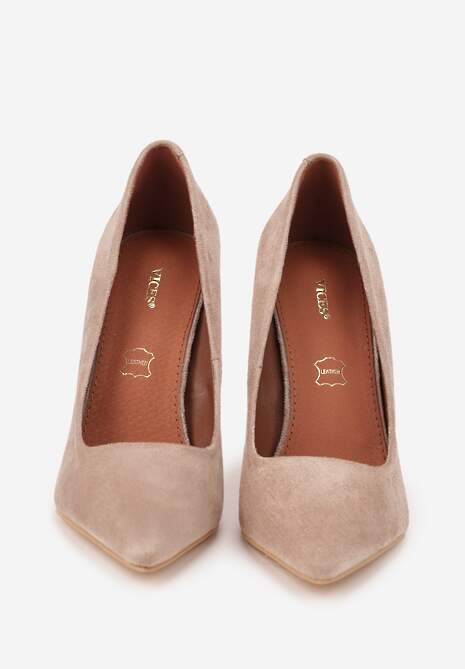 Ciemnobeżowe Szpilki Vices na Klepsydrowym Obcasie ze Skórzaną Wkładką Enaille