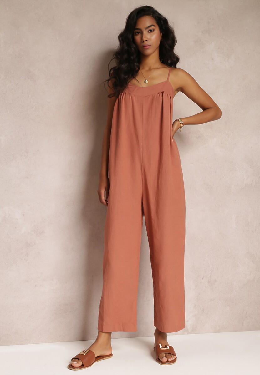 Ciemnoróżowy Kombinezon na Regulowanych Ramiączkach z Długimi Nogawkami z Bawełny Myrcela